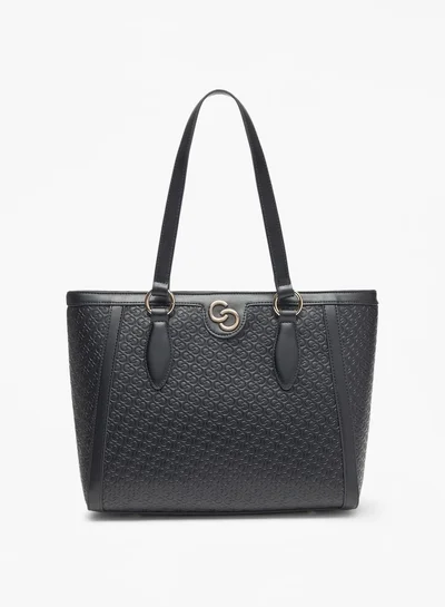 Celeste Monogram Embossed Tote Bag with Zip Closure and Double Handle