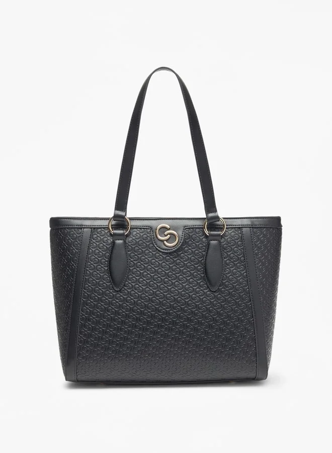 Celeste Monogram Embossed Tote Bag with Zip Closure and Double Handle