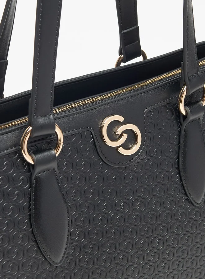 Celeste Monogram Embossed Tote Bag with Zip Closure and Double Handle