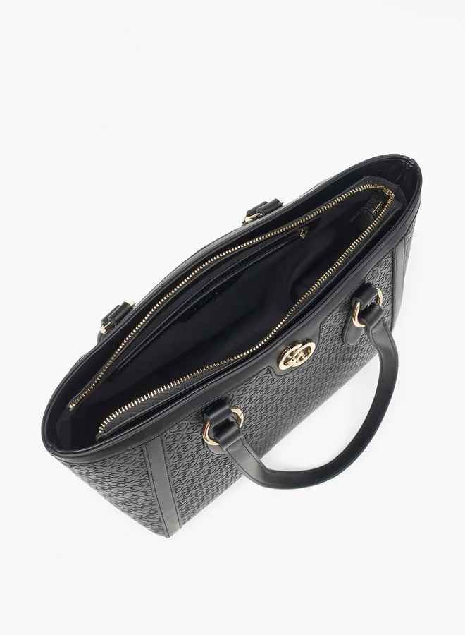Celeste Monogram Embossed Tote Bag with Zip Closure and Double Handle