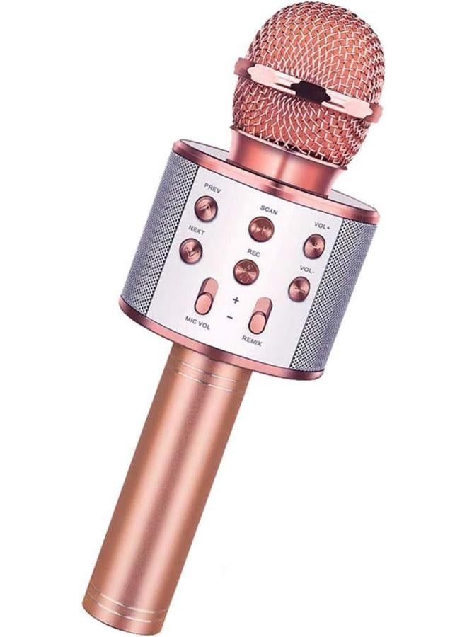 Wireless Bluetooth Karaoke Microphone for Kids,5-in-1Portable Speaker Handheld Karaoke Mic Speaker Player Recorder with Adjustable Remix for Kids Girls Boys Teens Birthday Gift forKids (Rose Gold)