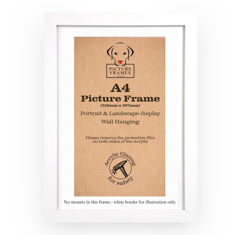 A4 Picture Frame White  Wall Mounted or Freestanding Frame for Photos Prints  Certificates 21x297 cm Portrait or Landscape Display