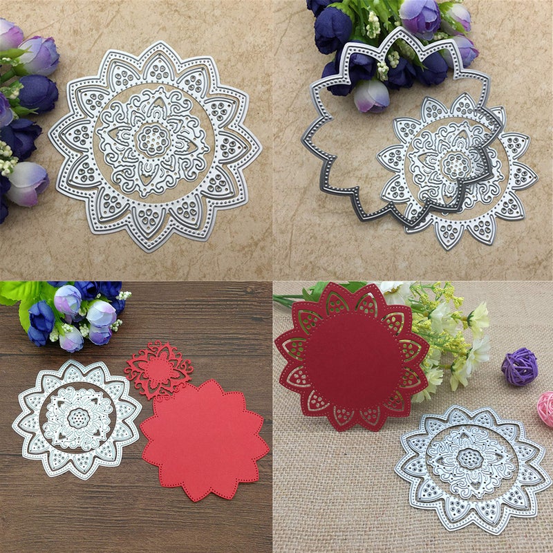 3pcs Flower Doily Metal Die Cuts,Round Rose Flower Cutting Dies Cut Stencils for DIY Scrapbooking Album Decorative Embossing Paper Dies for Card Making