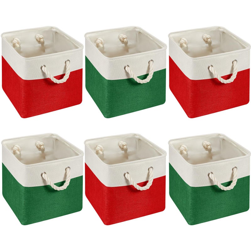 Geiserailie 6 Pcs 11 x 11 Inch Cube Storage Bins Fabric Storage Organizer Bins Foldable Cube Baskets with Sturdy Carry Handles Wicker Baskets for Home Christmas Color - Image 2