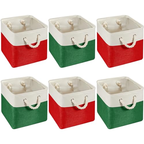 Geiserailie 6 Pcs 11 x 11 Inch Cube Storage Bins Fabric Storage Organizer Bins Foldable Cube Baskets with Sturdy Carry Handles Wicker Baskets for Home Christmas Color - Image 1