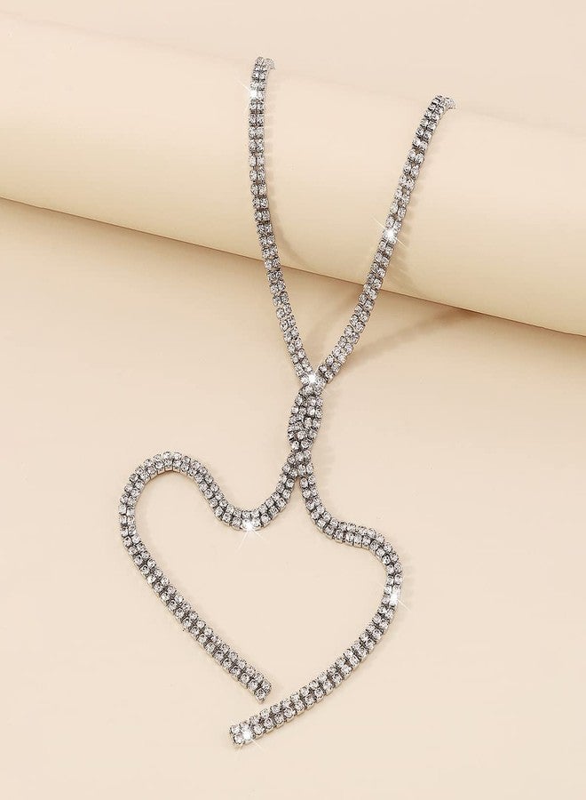 Chargances Sparkly Rhinestone Y Lariat Long Necklace Tennis Crystal Backdrop Necklace Statement Necklace Jewelry for Women (Silver) - Image 4