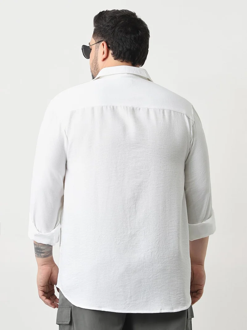 Urbano Fashion  Urbano Plus Men's White Linen Blend Full Sleeve Relaxed Fit Casual Solid Shirt  | Best Price UAE