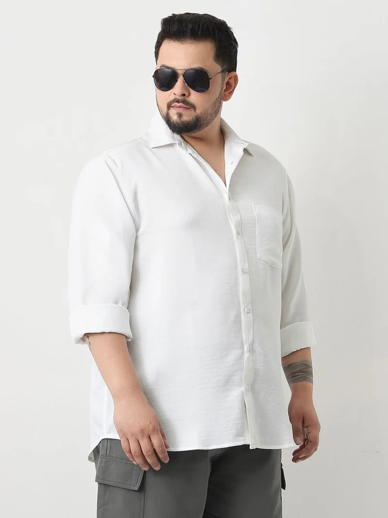 Urbano Fashion  Urbano Plus Men's White Linen Blend Full Sleeve Relaxed Fit Casual Solid Shirt  | Best Price UAE
