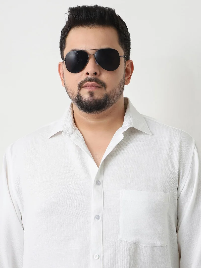 Urbano Fashion  Urbano Plus Men's White Linen Blend Full Sleeve Relaxed Fit Casual Solid Shirt  | Best Price UAE