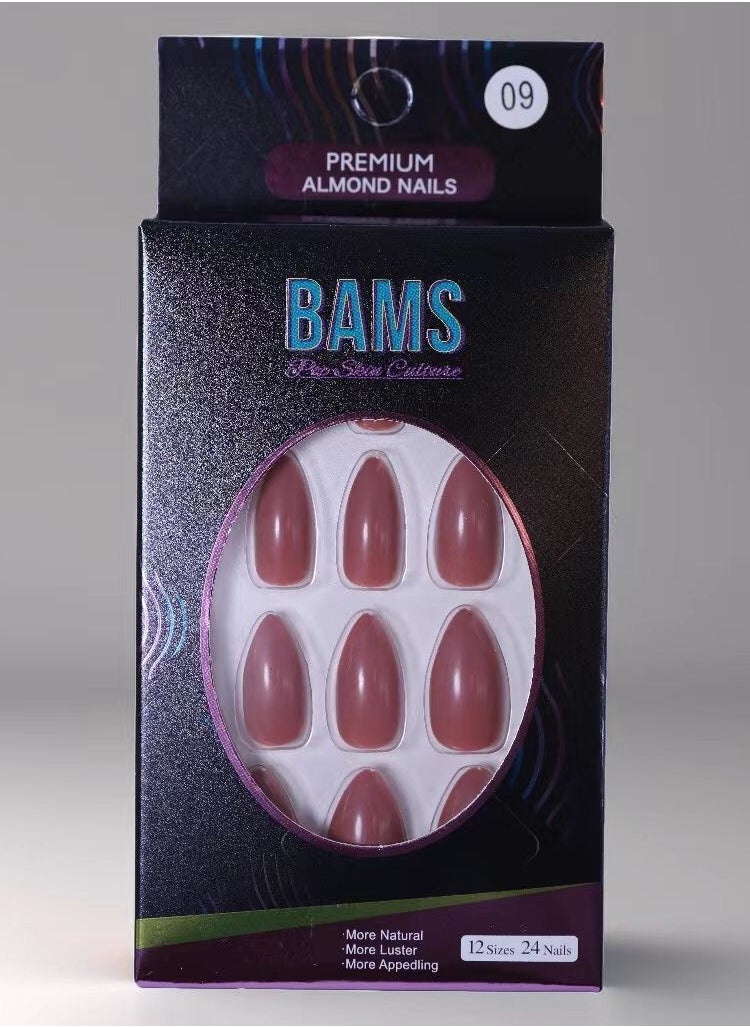 B A M S ثقافة البشرة الشعبية أظافر BAMS الفاخرة بلون اللوز، متوفرة بدرجات لون القهوة الداكنة، 12 مقاسًا، سهلة التركيب بالضغط  - Image 1