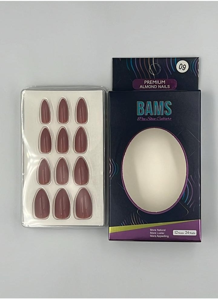 B A M S ثقافة البشرة الشعبية أظافر BAMS الفاخرة بلون اللوز، متوفرة بدرجات لون القهوة الداكنة، 12 مقاسًا، سهلة التركيب بالضغط  - Image 2