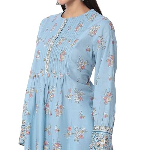 Biba Women's Dull Blue Cotton Flared Printed Fusion Set - Image 2