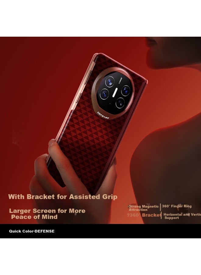 Defense Kevlar Aramid Fiber Full Wrap Genuine Leather Center Axis Protection Case For Huawei Matex6 Business Oriental Art Protective Case Oriental Red Axis - Image 3