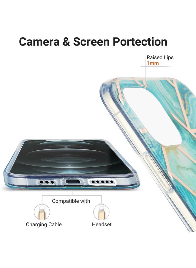 Zaboon Case For iPhone 13 Pro Max Electroplating Splicing Marble Flower Pattern Dual-side IMD TPU Shockproof Case - Image 4