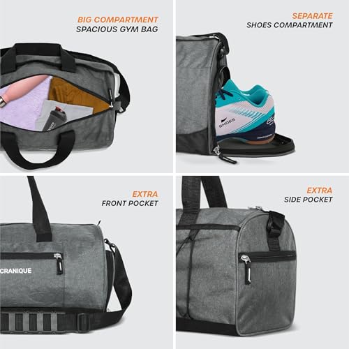 Cranique 23L Duffle Gym Bag with Shoe Compartment Shoulder Strap | Gym Bag for Men & Women (QGB2-Grey) - Image 2