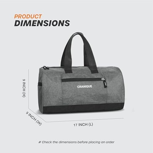 Cranique 23L Duffle Gym Bag with Shoe Compartment Shoulder Strap | Gym Bag for Men & Women (QGB2-Grey) - Image 5