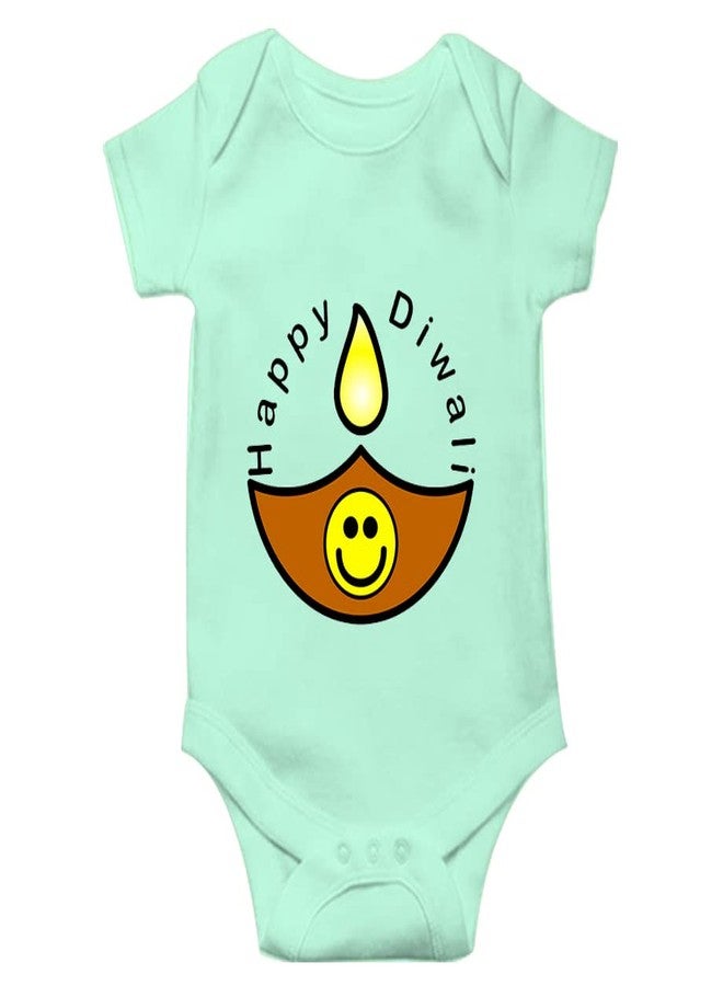 Mott2 Diwali Special Unisex Baby Romper - Happy Diwali4 (6-9 Months Green) - Image 1