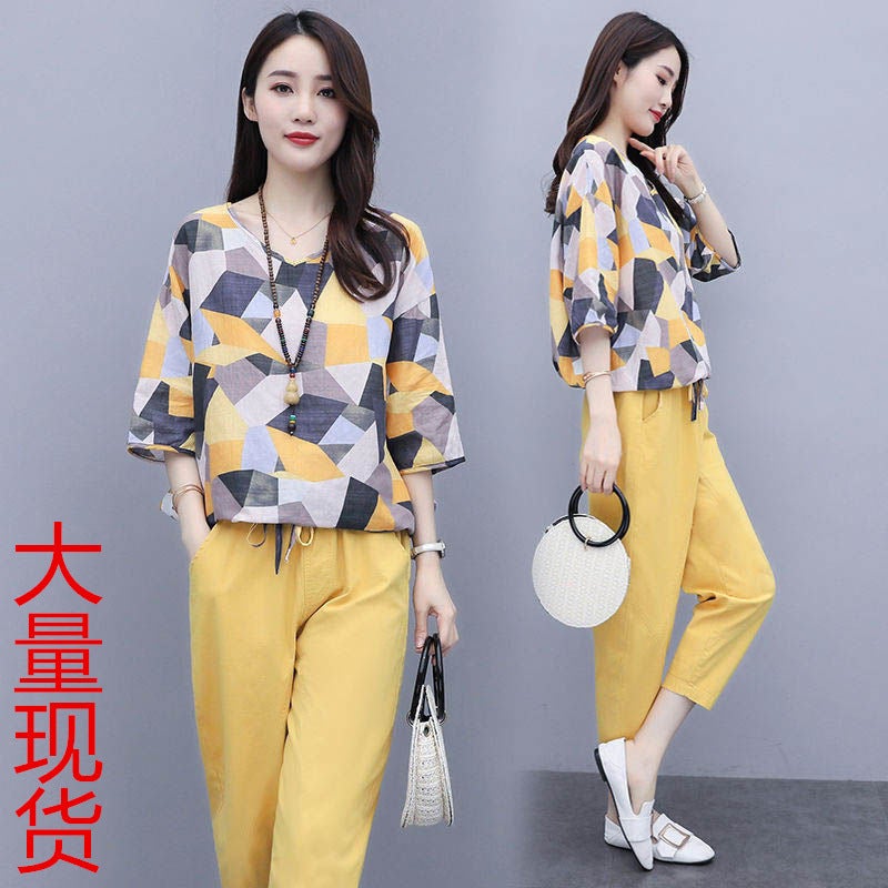 Fashion Set Women'S 2024 Imitation Cotton And Linen Stylish Loose Slimming Casual Fashion Two-Piece Set - Image 4