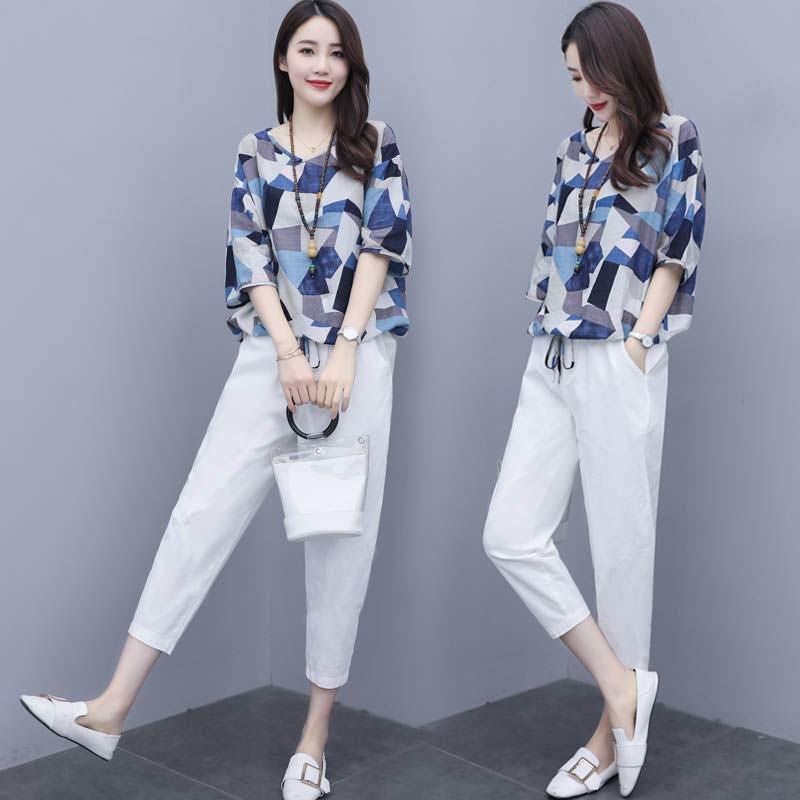 Fashion Set Women'S 2024 Imitation Cotton And Linen Stylish Loose Slimming Casual Fashion Two-Piece Set - Image 2
