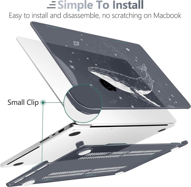 Batianda غطاء باتياندا لجهاز MacBook Pro مقاس 14 بوصة إصدار 2026-2021 M5 M4 M3 M2 M1 Pro/Max، غلاف واقي نحيف خفيف الوزن بسمك 1.2 مم مع تصميم إبداعي حزمة إكسسوارات 4 في 1، الحوت الكوني - Image 3
