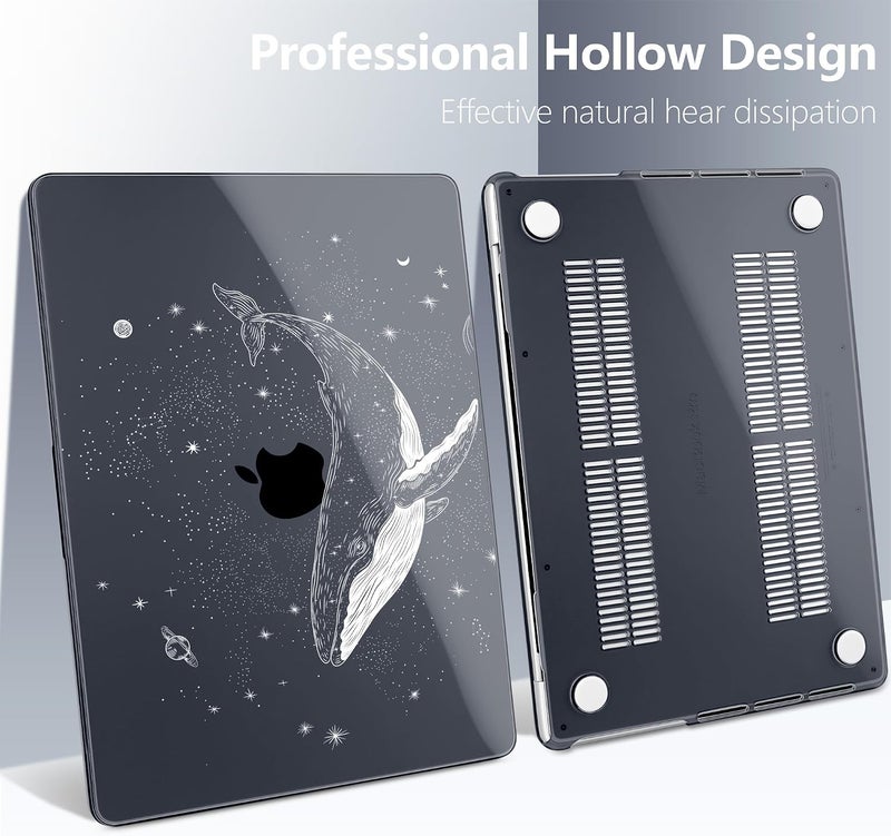 Batianda غطاء باتياندا لجهاز MacBook Pro مقاس 14 بوصة إصدار 2026-2021 M5 M4 M3 M2 M1 Pro/Max، غلاف واقي نحيف خفيف الوزن بسمك 1.2 مم مع تصميم إبداعي حزمة إكسسوارات 4 في 1، الحوت الكوني - Image 4
