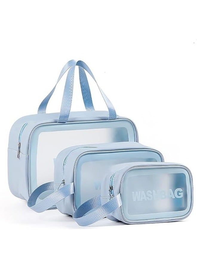 Set of 3 pieces, different sizes, large, medium and small, women's cosmetic organizer, waterproof cosmetic bag with zipper-Blue - Image 2
