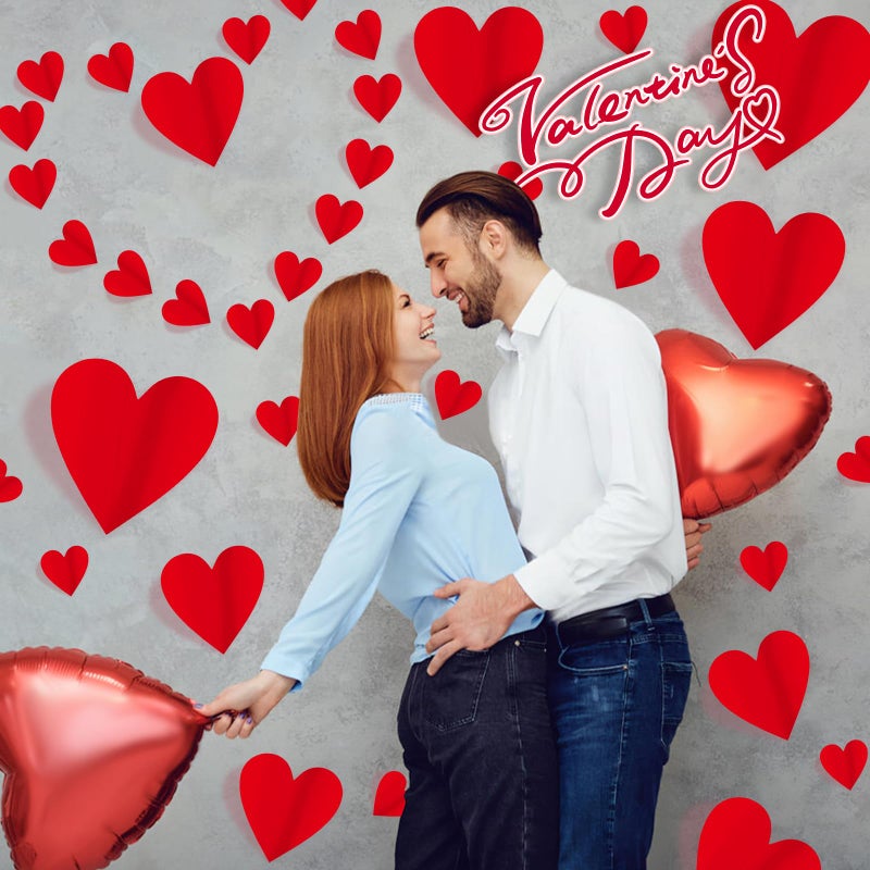 JMUQ 150 Pieces 3D Heart Wall Stickers for Valentineâ€™s Day, Romantic Red Heart Decals in 4 Sizes with Foam Adhesive Strips Perfect for Weddings Anniversaries Parties Bedroom Home School Office Decor - Image 4