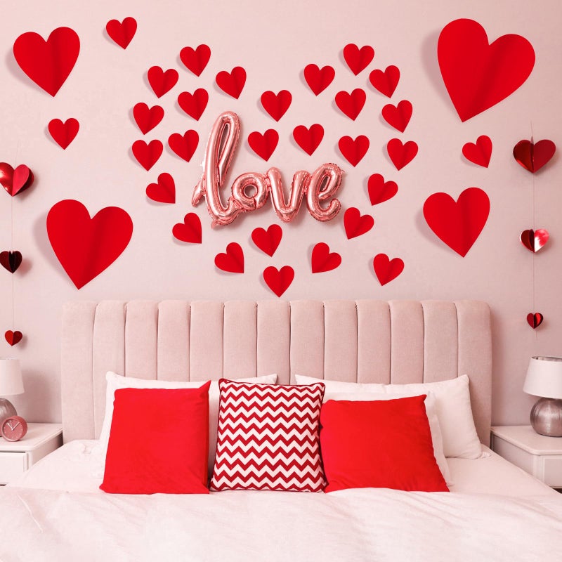 JMUQ 150 Pieces 3D Heart Wall Stickers for Valentineâ€™s Day, Romantic Red Heart Decals in 4 Sizes with Foam Adhesive Strips Perfect for Weddings Anniversaries Parties Bedroom Home School Office Decor - Image 5