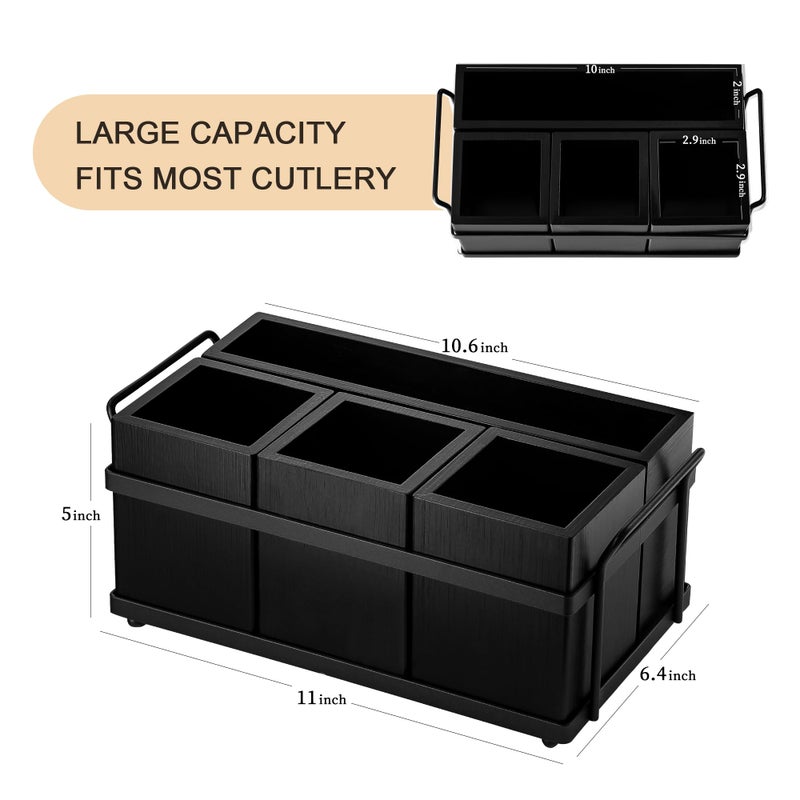 PTSTING Silverware Caddy Black Wood Silverware Holder Paper Plate Dispenser Utensil Caddy Cutlery Flatware Organizer Box for Spoons Forks Plates Napkins - Image 3