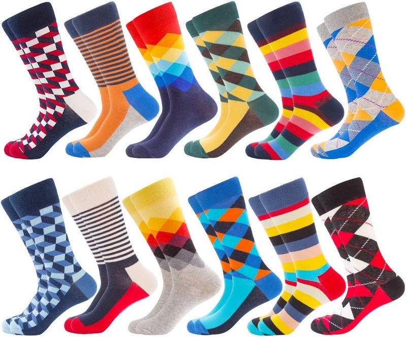 BISOUSOX Mens Dress Socks Funny Fun Colorful Crazy Funky Crew Socks for Men Novelty Happy Cotton Size 9-12 - Image 1