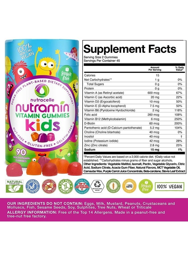 Nutracelle - NUTRAMIN Sugar-Free, Allergen-Free & Vegan Gummy Multivitamins for Kids - Great Tasting Gummies Your Kids Will Love - 90 Count Bottle - Image 1
