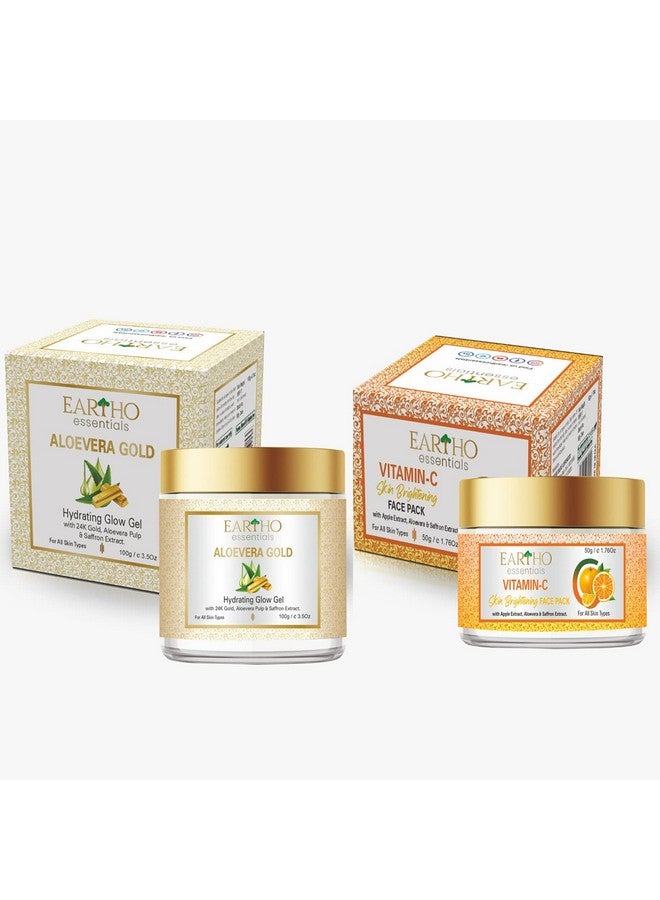Eartho Essentials Aloevera Gold Hydrating Glow Gel With 24k Gold,Aloevera pulp & saffron extract 100g And Vitamin C Pack 50g - Image 1