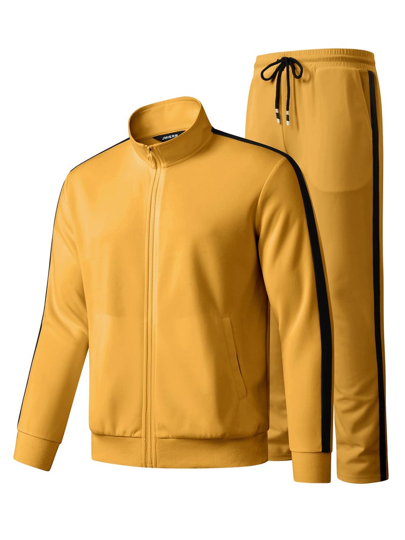JMIERR Men's Sweatsuits Sets Tracksuits 2 Piece Loungewear Christmas Sweat Suit Full Zip Jacket and Joggers Jogging Warm Up Sets Matching Sets, L, Yellow - Image 1
