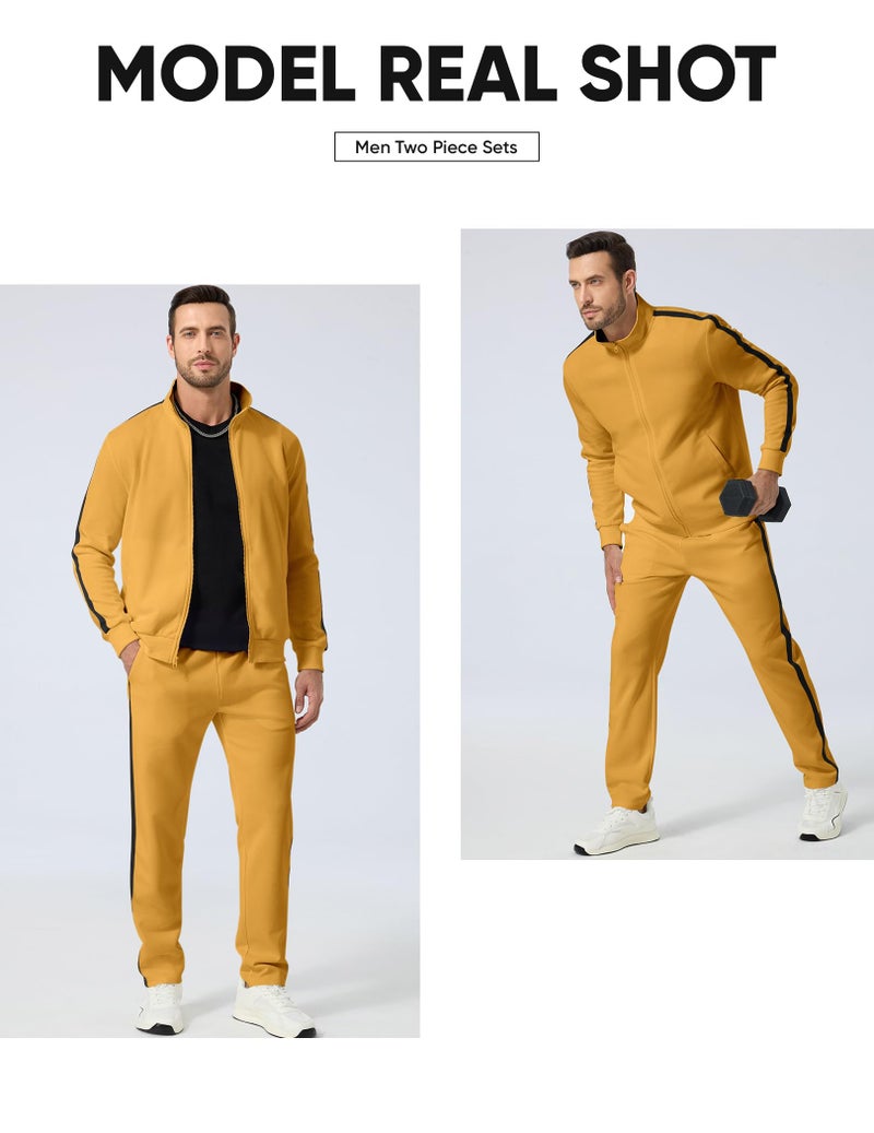 JMIERR Men's Sweatsuits Sets Tracksuits 2 Piece Loungewear Christmas Sweat Suit Full Zip Jacket and Joggers Jogging Warm Up Sets Matching Sets, L, Yellow - Image 2