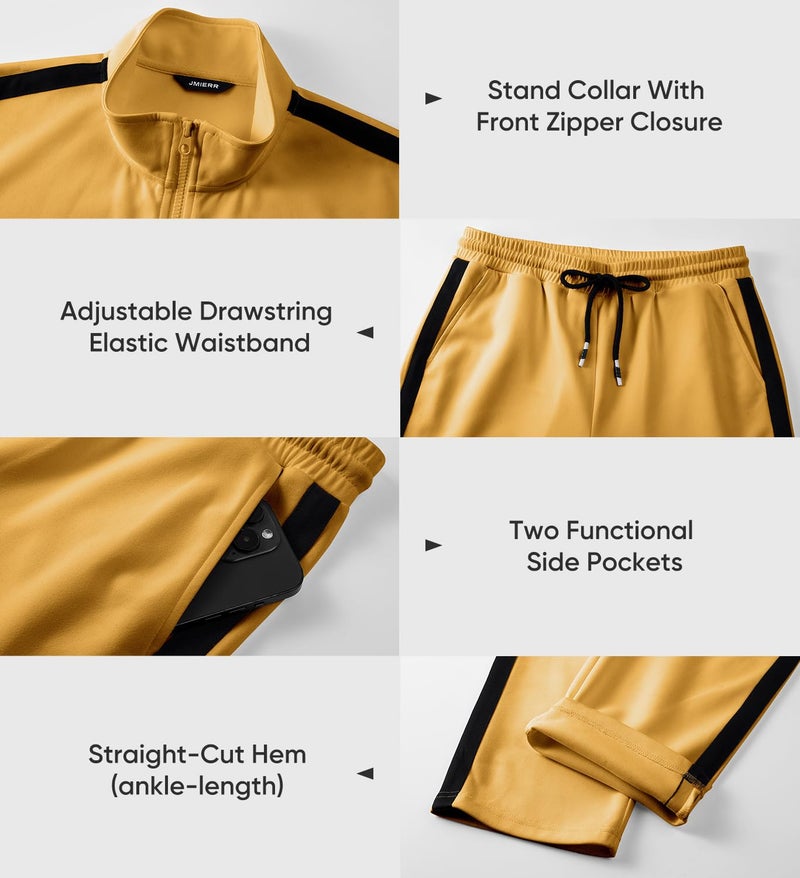 JMIERR Men's Sweatsuits Sets Tracksuits 2 Piece Loungewear Christmas Sweat Suit Full Zip Jacket and Joggers Jogging Warm Up Sets Matching Sets, L, Yellow - Image 3