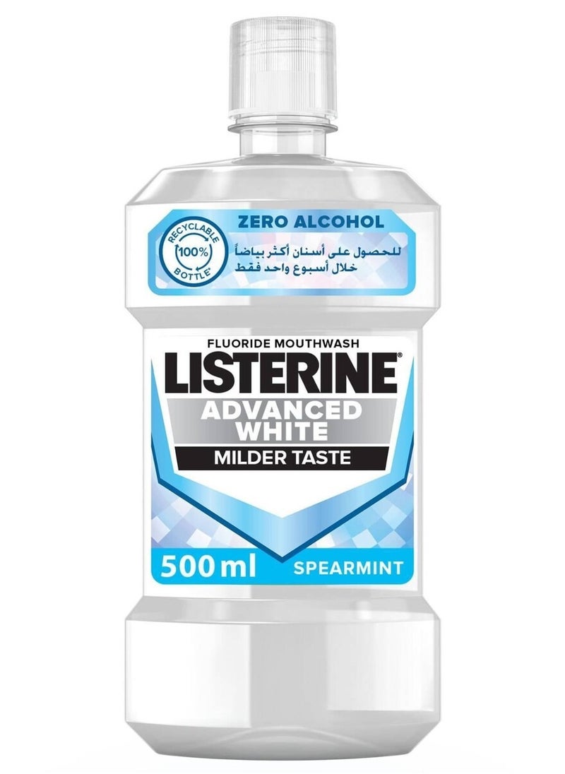 Listerine Fluoride Mouthwash Milder Taste Advanced White Spearmint Mouth Rinse 500ml 