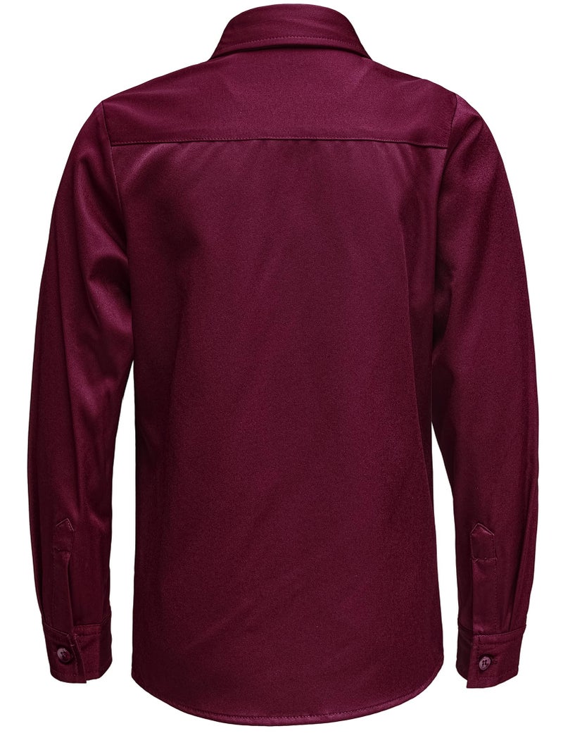 AOTIK Boys Stretch Wrinkle Free Dress Shirts Button Down Shirt Long Sleeve Formal School Uniform Shirts 12 WineRed - Image 3