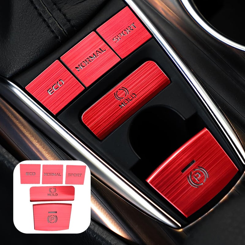 BoxCheer 5PCS Gear Shift Panel Button Sticker Suitable for Camry 2018-2023 Aluminum Alloy Patch Center Console Protector Decorative Accessories - Red - Image 1