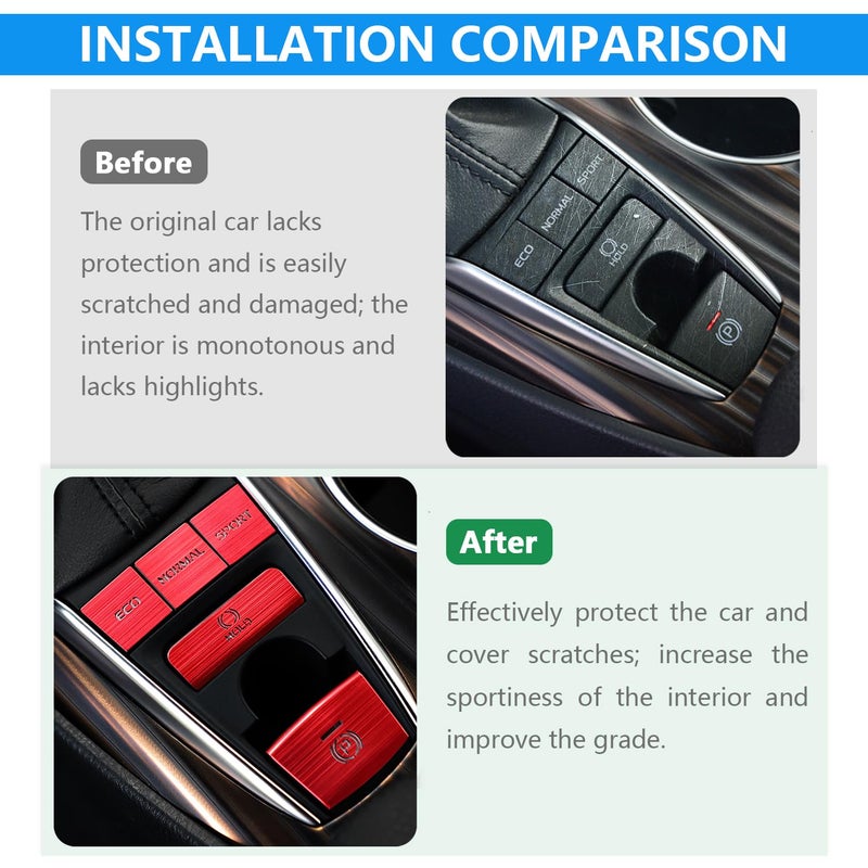 BoxCheer 5PCS Gear Shift Panel Button Sticker Suitable for Camry 2018-2023 Aluminum Alloy Patch Center Console Protector Decorative Accessories - Red - Image 2