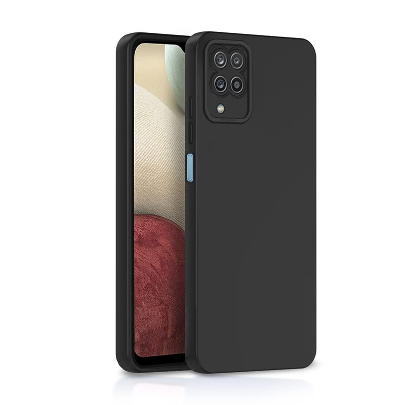 Pikkme Samsung Galaxy M12 / A12 / F12 Back Cover Soft Matte Liquid Silicone TPU | Camera Protection | Shockproof Slim Back Case for Samsung Galaxy M12 / A12 / F12 (Black) - Image 1
