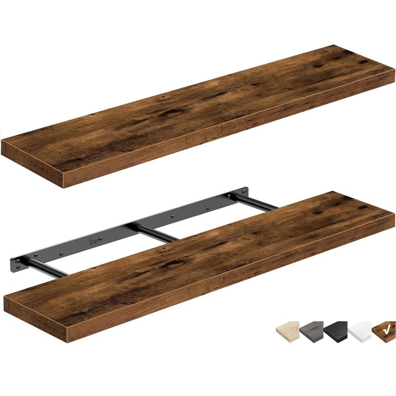 QEEIG Floating Shelves for Wall 39.4" Long - Wall Mounted Shelf Bathroom Kitchen Living Room Bedroom Farmhouse Home Decor Display Bookshelf Large 39.4 x 9.3 inch Set of 2, Rustic Brown (008-100BN) - Image 1