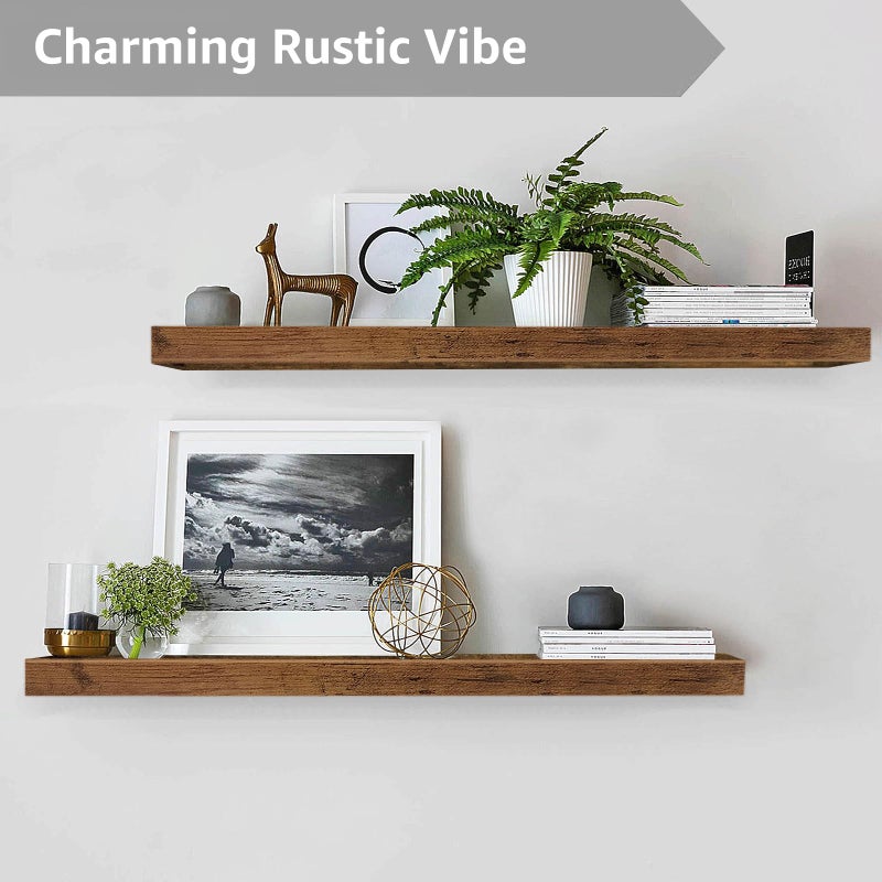 QEEIG Floating Shelves for Wall 39.4" Long - Wall Mounted Shelf Bathroom Kitchen Living Room Bedroom Farmhouse Home Decor Display Bookshelf Large 39.4 x 9.3 inch Set of 2, Rustic Brown (008-100BN) - Image 5