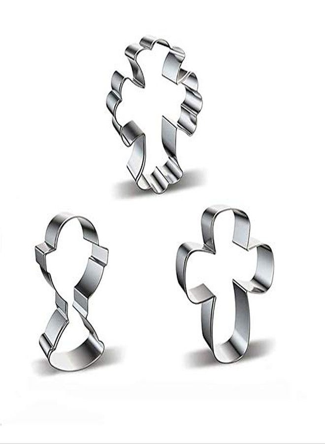 Aeyistry 3 Pcs Different Shapes Stainless Steel Cross Cookie Cutter,Easter Cookie Molds Cutters Set(Silver) - Image 1
