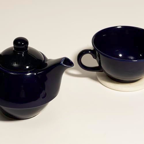 Beyond Homes Ceramic Tea Pot with Cup | Microwave Safe and Stackable Single Tea Pot Kettle Set with 1 Cup - 300 ML Capacity | Chip-Resistant | Metallic Glazed Shades (Royal Blue) - Image 5
