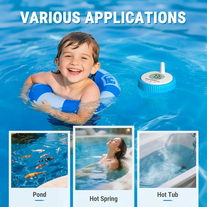 ThermoPro مراقب درجة حرارة المسبح اللاسلكي سهل القراءة، مقياس حرارة مسبح رقمي عائم للمسبح، مراقب درجة حرارة الماء المقاوم للماء لحمام السباحة/الغطس البارد/حمام الثلج/الحوض/السبا/البركة - Image 5