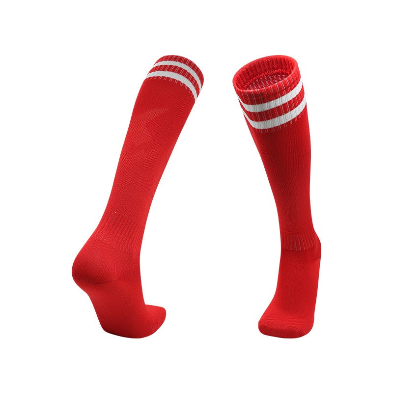 Adult Thin Striped Football Socks High Tube Sports Red 