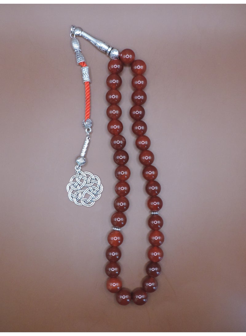مجموعة كامين تسبيح من حجر العقيق الأحمر المستدير (المسبحة/الصبحة) - 33 خرزة - Image 2