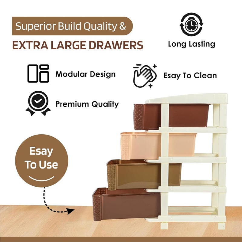 Kuber Industries Kuber Industries Multiuses Plastic Modular 4 Drawer Storage Rack Brown  - Image 4