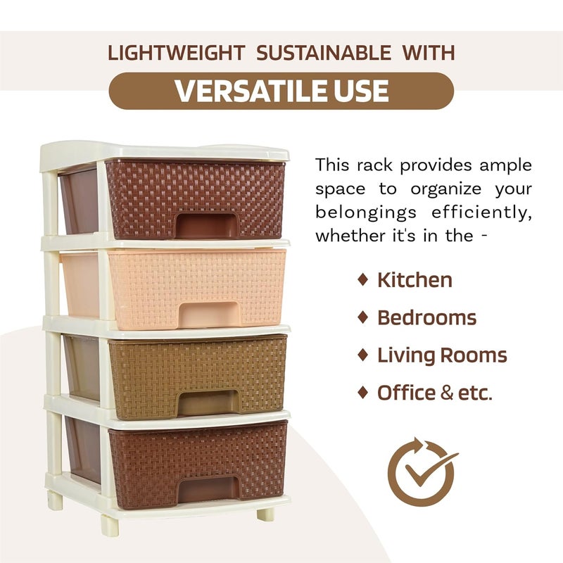 Kuber Industries Kuber Industries Multiuses Plastic Modular 4 Drawer Storage Rack Brown  - Image 5