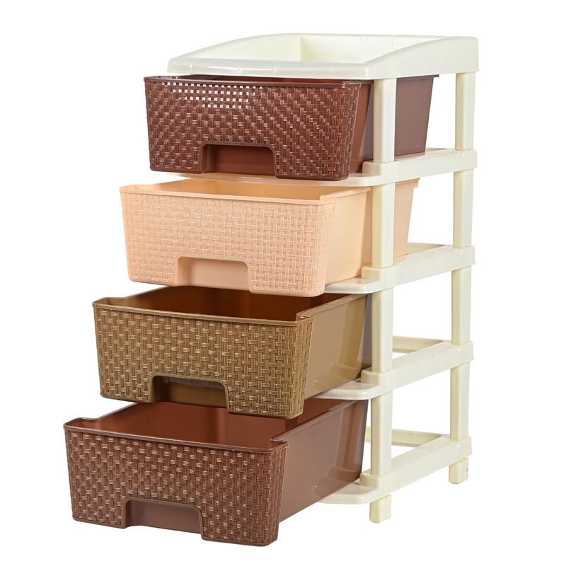 Kuber Industries Kuber Industries Multiuses Plastic Modular 4 Drawer Storage Rack Brown  - Image 1